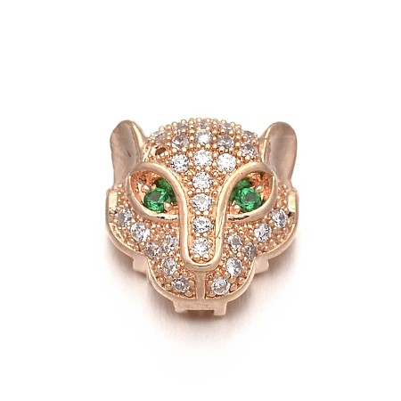 Rack Plating Brass Micro Pave Cubic Zirconia Leopard Hollow Beads ZIRC-I012-18RG-RS-1