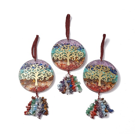 Chakra Resin Gemstone Pendant Decorations HJEW-SZ0001-38-1