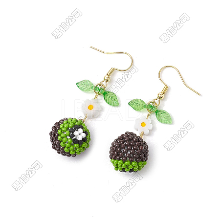 Kiwi Glass Seed Beaded Dangle Earrings EJEW-FS00062-1