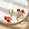 Cherry Brass Enamel Hoop Earrings EJEW-M077-14G-03-4