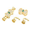 Brass Pave Clear & Green Cubic Zirconia Fold Over Clasps KK-N231-358LG-3