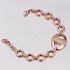 Real Rose Gold Plated Tin Alloy Rhinestone Ring Link Bracelets For Women BJEW-BB13771-RG-2