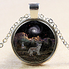 Wolf Pattern Flat Round Glass Pendant Necklaces NJEW-N0051-013R-02-1