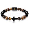 8MM Natural Tiger Eye and Matte Black Obsidian Round Beaded Stretch Bracelets SL9862-2-1