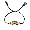 Glass Seed Wide Band with Rainbow Pattern Friendship Link Bracelet for Women BJEW-P269-15-2