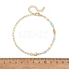 Faceted Cube Natural Larimar Brass Paperclip Chain Anklets with Natural Pearl for Women AJEW-AN00887-3