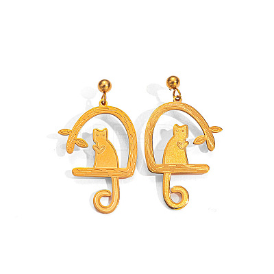 304 Stainless Steel Stud Dangle Earrings WG8A128-01-1