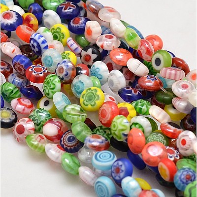Handmade Millefiori Glass Flat Round Bead Strands LK-P010-03-1