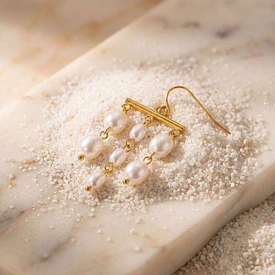 304 Stainless Steel & Plastic Pearl Oval Bead Tassel Chandelier Earrings for Women WGBEBE0-01-1
