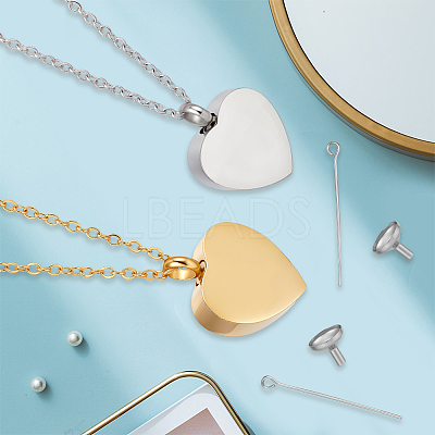 2Pcs 2 Colors Stainless Steel Heart Cinerary Casket Pendant Necklaces NJEW-CN0001-26-1