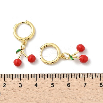 Cherry Brass Enamel Hoop Earrings EJEW-M077-14G-01-1