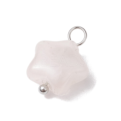 Natural Rose Quartz Star Charms with Brass Loops PALLOY-JF02733-02-1