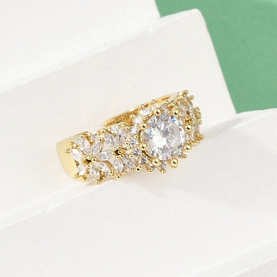 Brass Micro Pave Cubic Zirconia Adjustable Cuff Rings for Women RJEW-C129-04G-1