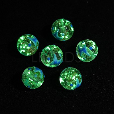 Luminous Handmade Enamel Gold Sand Glass Beads Strands LAMP-U004-08G-1