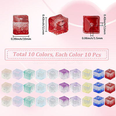 100Pcs 10 Colors Transparent Glass Beads GLAA-PA0001-51-1