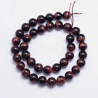Natural Tiger Eye Round Bead Strands G-L411-06-10mm-1