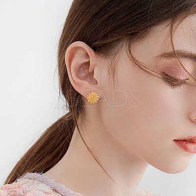 316 Surgical Stainless Steel Daisy Stud Earrings and Pendant Necklace JX377A-1