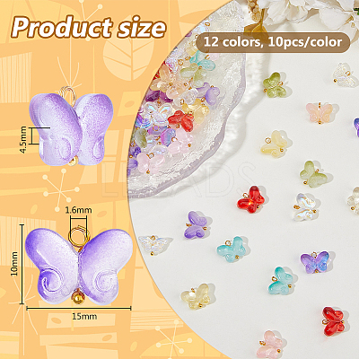 120Pcs 12 Colors Glass Butterfly Charms PALLOY-DC00029-1