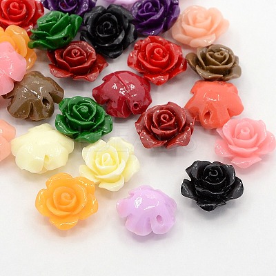 Synthetic Coral 3D Flower Rose Beads CORA-A005-14mm-M-1