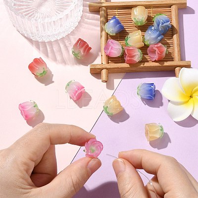 16Pcs 4 Colors Gradient Color Opaque Acrylic Beads MACR-CJ0002-32-1