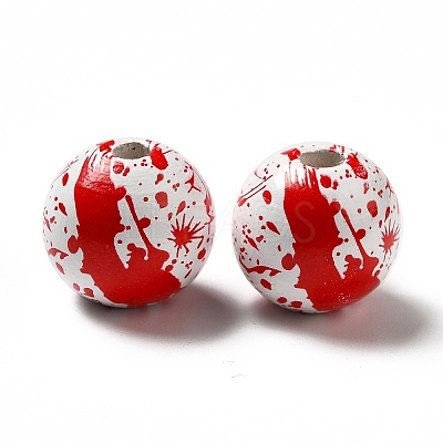 Halloween Theme Printed Natural Wooden Beads LS-WOOD-L020-C03-1