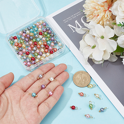 120Pcs 12 Colors Round Acrylic Beaded Charms PALLOY-GO00062-1
