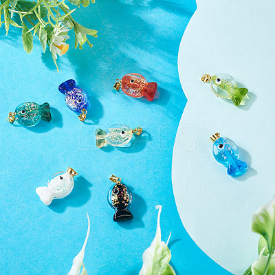 8Pcs Handmade Dichroic Foil Lampwork Pendants DICH-TA0001-01-1