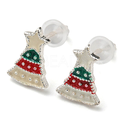 Christmas Theme Brass Stud Earrings EJEW-D062-01E-S-1
