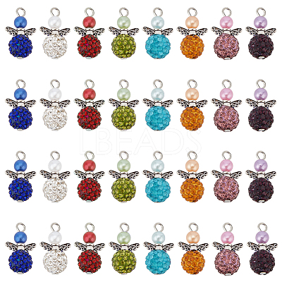 4 Sets Angle Shape Polymer Clay Rhinestone Pendants FIND-PH0009-14A-1