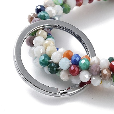 Glass Beaded Bracelet Wrist Keychain AJEW-Z018-01E-1