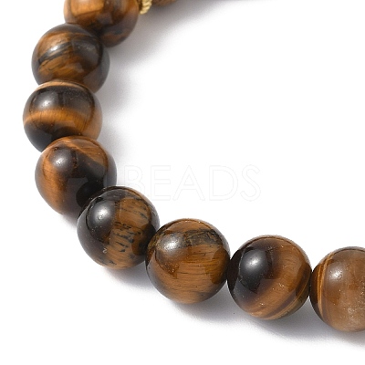 2Pcs 2 Styles Natural Tiger Eye & Wood Round Beaded Stretch Bracelets Sets for Men Women BJEW-JB12350-1