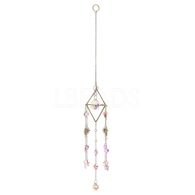 Glass Teardrop & Iron Rhombus Suncatchers HJEW-G028-01B-1