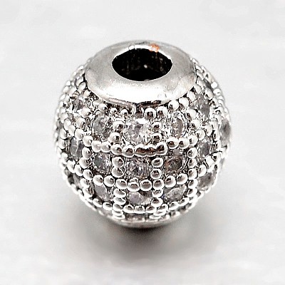 Round Brass Micro Pave Cubic Zirconia Beads ZIRC-N016-01P-6MM-1