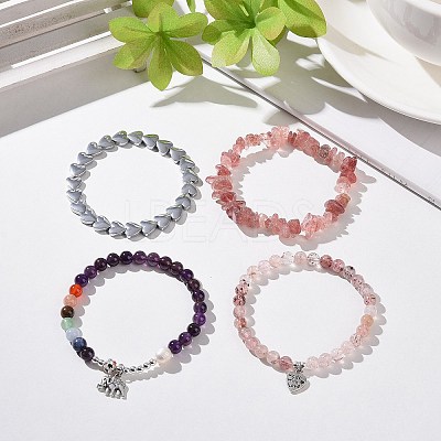 4Pcs Natural & Synthetic Gemstone Stretch Bracelet Sets BJEW-JB08946-1