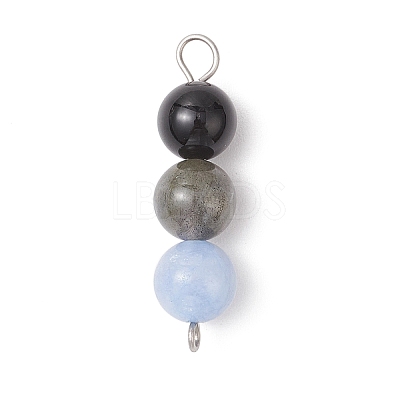 Dyed Natural Malaysia Jade & Black Onyx(Dyed & Heated) & Amethyst & Labradorite & Rose Quartz Round Beaded Connector Charms PALLOY-JF04052-01-1