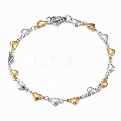 Two Tone 304 Stainless Steel Heart Link Chain Jewelry Sets X-SJEW-H103-12GP-1