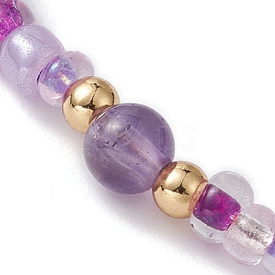 Natural Mixed Gemstone & Glass Seed Braided Bead Bracelets BJEW-JB09529-1