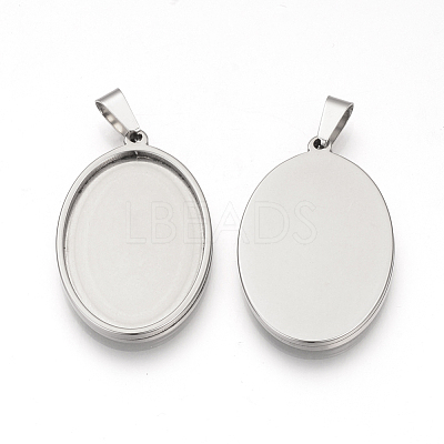 Tarnish Resistant 201 Stainless Steel Pendant Cabochon Settings STAS-S073-09P-1