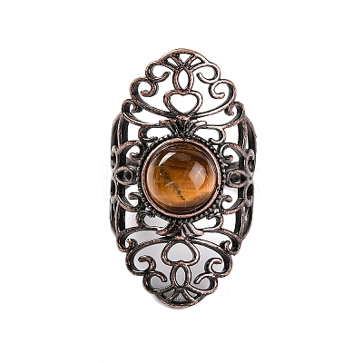 Natural Tiger Eye Retro Finger Rings RJEW-B067-02R-25-1