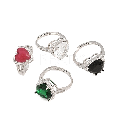 Heart Brass Micro Pave Cubic Zirconia Cuff Open Rings for Women CU-CBA0A21-02P-1