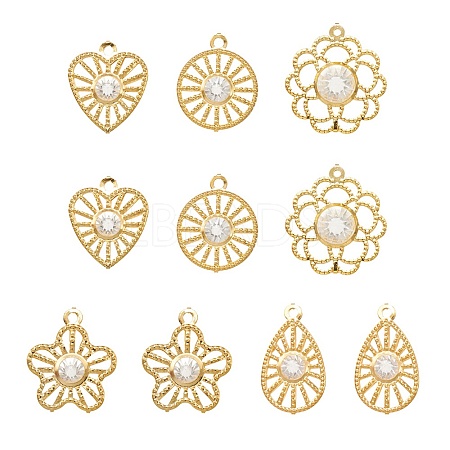 10Pcs 5 Styles Iron Rhinestone Pendants IFIN-YW0001-94-1