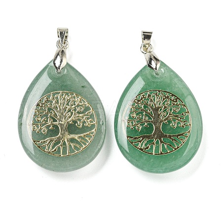 Natural Green Aventurine Teardrop Pendants G-Q175-01A-1