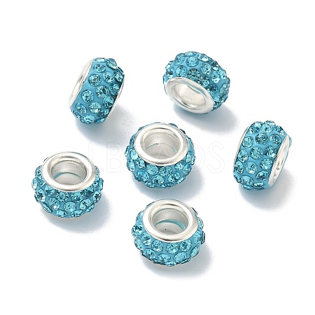 Polymer Clay Rhinestone European Large Hole Beads with Silver Color Plated Brass Cores FPDL-R002-12-1