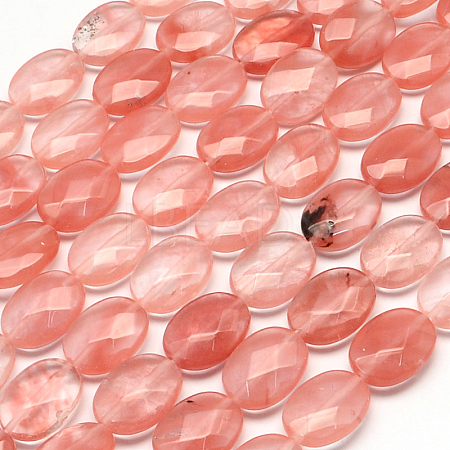 Faceted Oval Cherry Quartz Glass Beads Strands G-R303-15-1