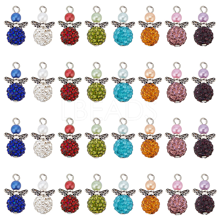 4 Sets Angle Shape Polymer Clay Rhinestone Pendants FIND-PH0009-14A-1