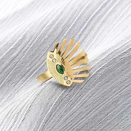 304 Stainless Steel with Rhinestone Open Rings RJEW-Q020-02G-1