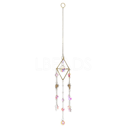 Glass Teardrop & Iron Rhombus Suncatchers HJEW-G028-01B-1