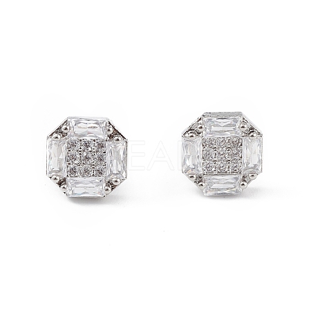 Clear Cubic Zirconia Hexagon Stud Earrings EJEW-L234-086P-1