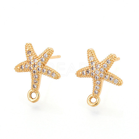Brass Micro Pave Cubic Zirconia Stud Earring Findings X-KK-N263-24B-G-1