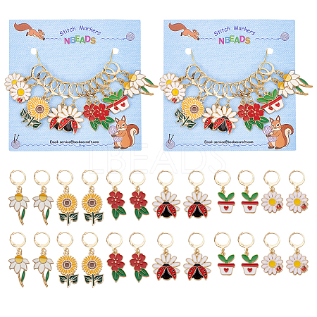 Alloy Enamel Flower & Ladybug Charm Locking Stitch Markers HJEW-PH01712-1